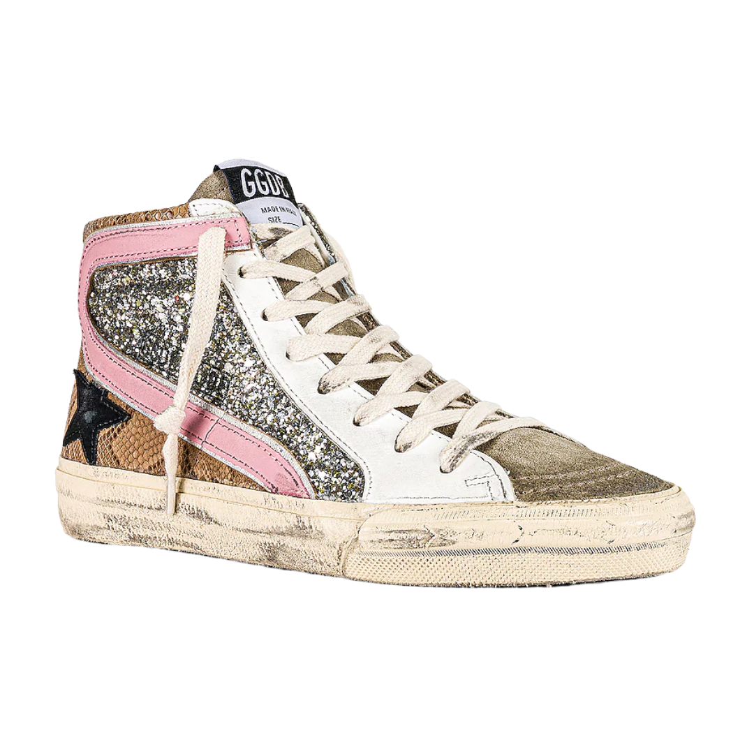 Golden Goose Mid-Top Snake Glitter Sneakers