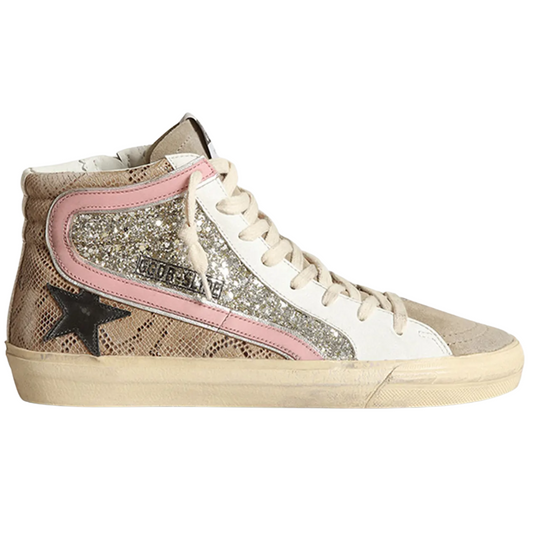 Golden Goose Mid-Top Snake Glitter Sneakers