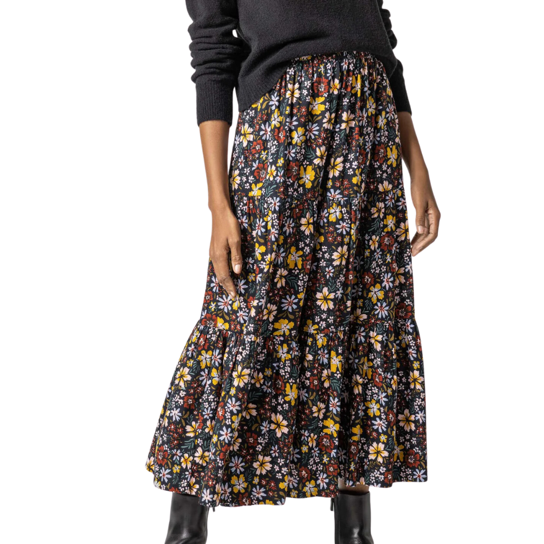 Lilla P Floral Tiered Midi Skirt