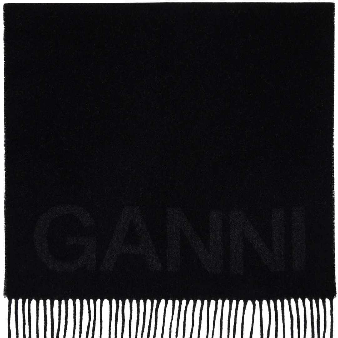 Ganni Fringe Logo Scarf