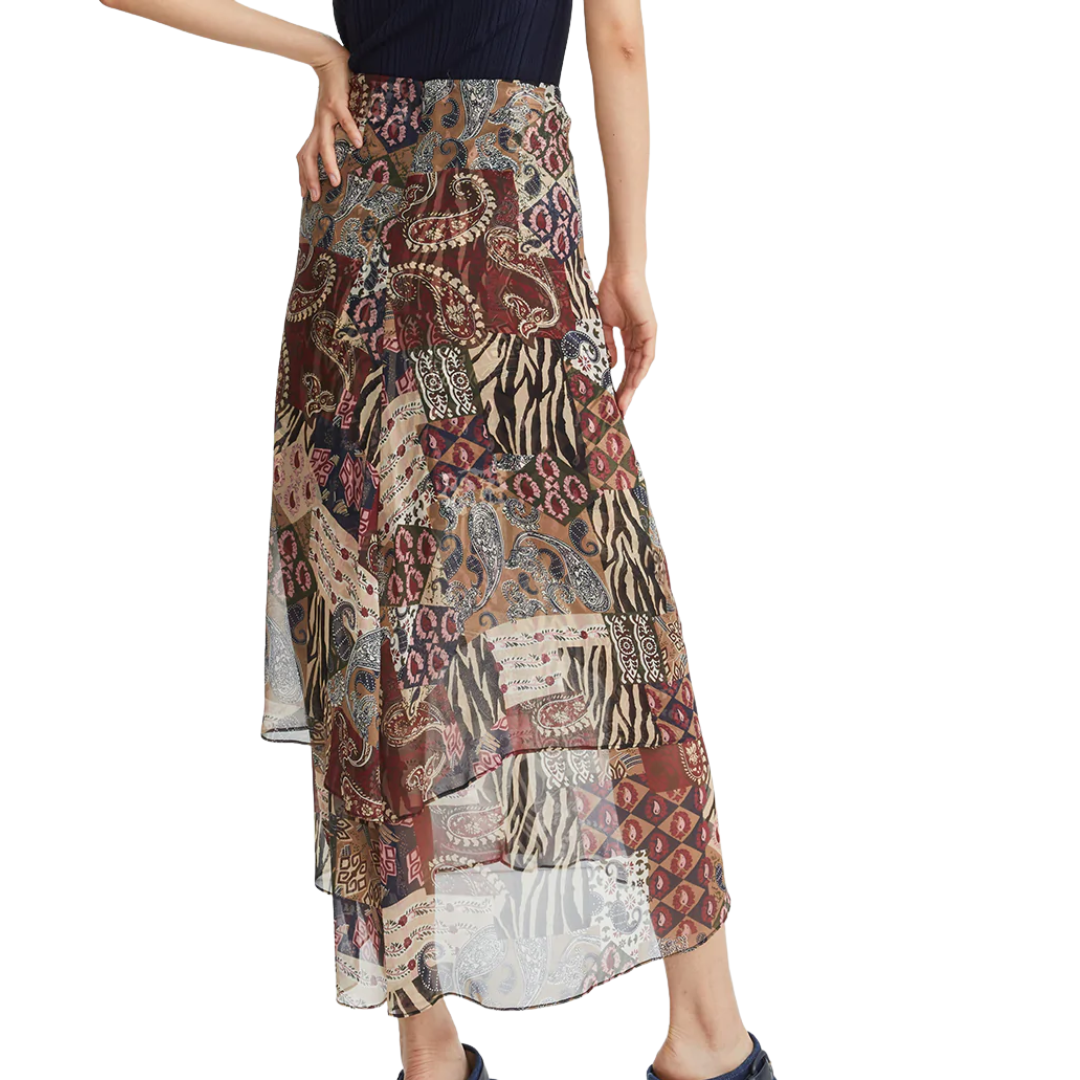 Veronica Beard Sira Patchwork-Print Skirt