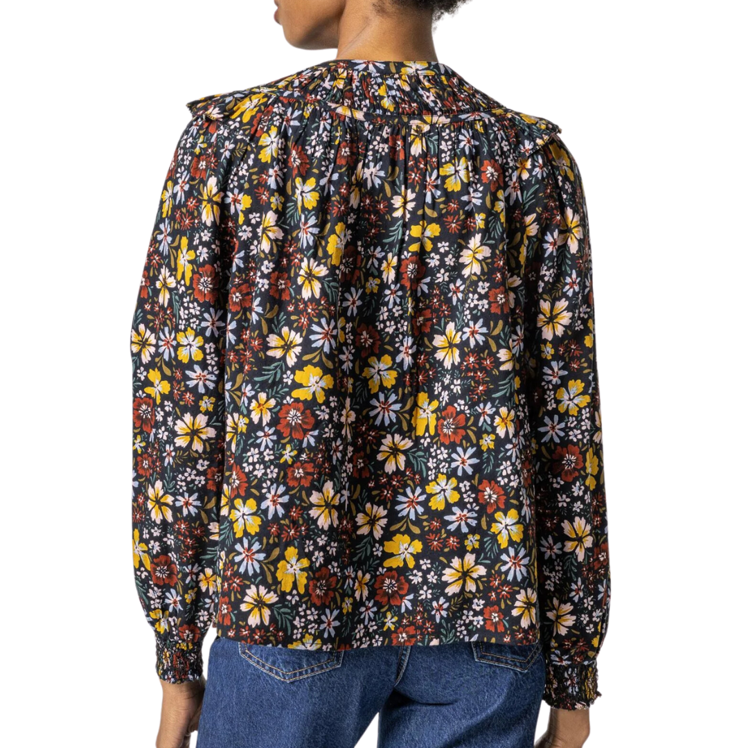 Lilla P Floral Smocked Cuff Blouse