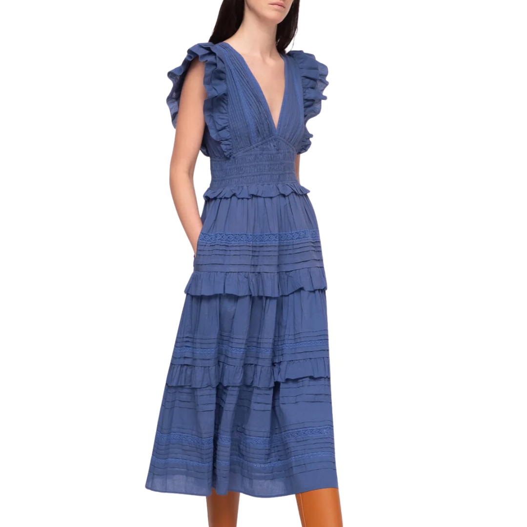 Sea New York Loren V-Neck Midi Dress