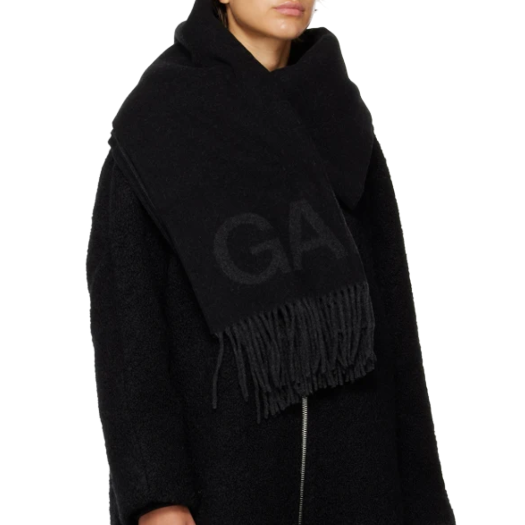 Ganni Fringe Logo Scarf