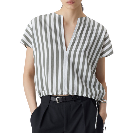 Closed Cropped Striped Blouse