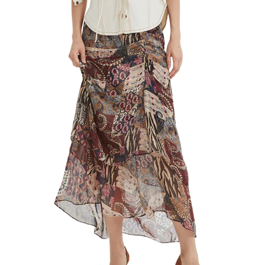 Veronica Beard Sira Patchwork-Print Skirt