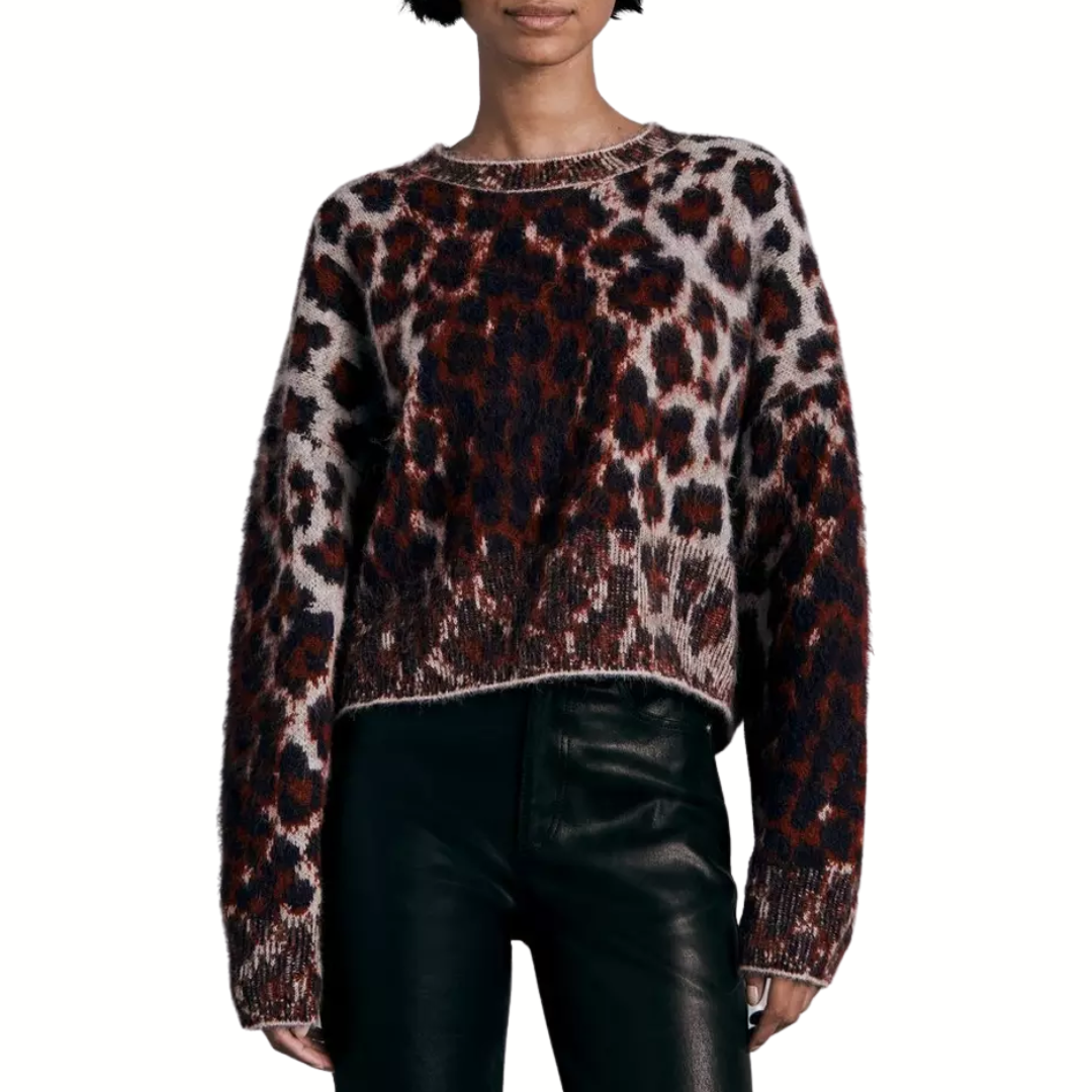 Rag & Bone Sarah Wool Leopard Crewneck Sweater