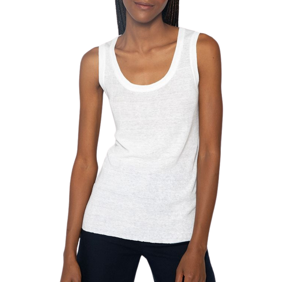 Kinross Linen White Ribbed Tank