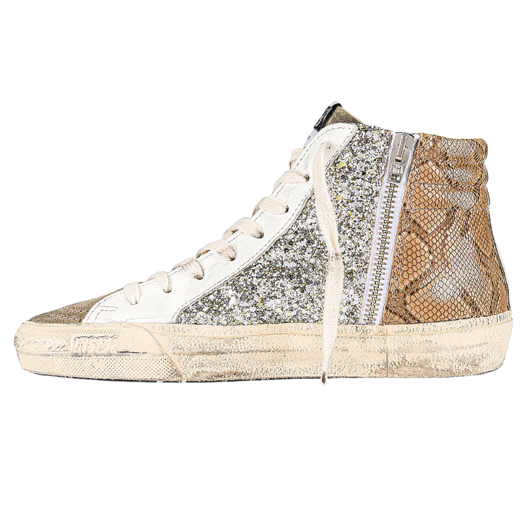 Golden Goose Mid-Top Snake Glitter Sneakers