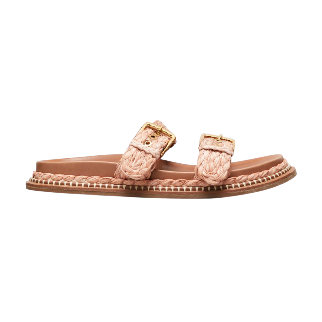 Ulla Johnson Kiera Raffia Dual-Buckle Slide Sandals