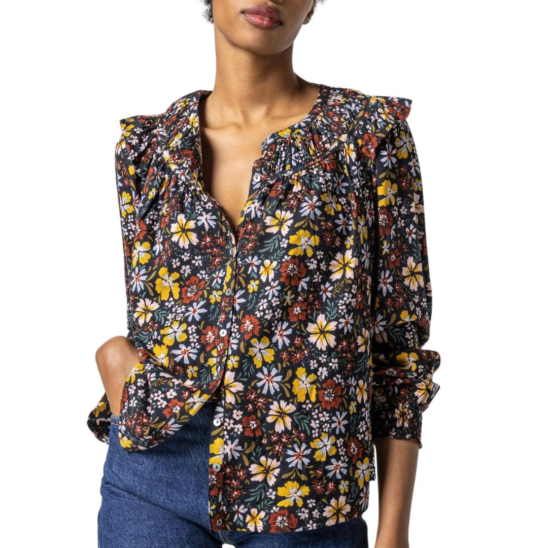 Lilla P Floral Smocked Cuff Blouse