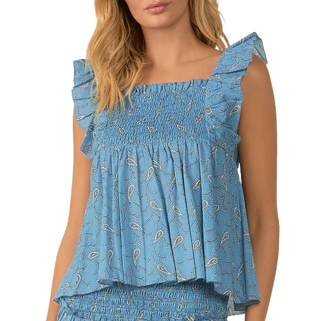 Elan Paisley Ruffled Top