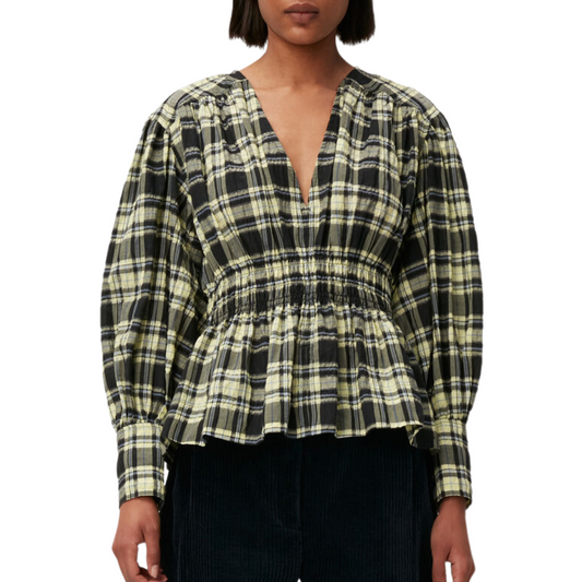 Ganni Checkered Seersucker Blouse