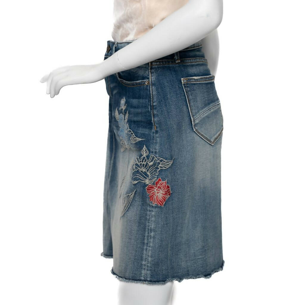 Driftwood Embroidered Denim Skirt