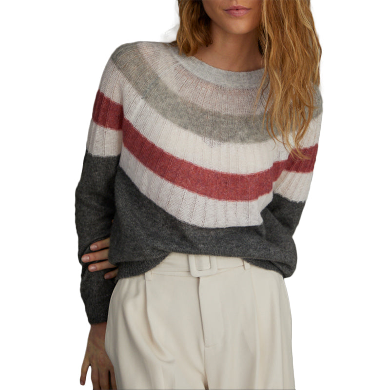 Autumn Cashmere Striped Yoke Crew Neck Sweater