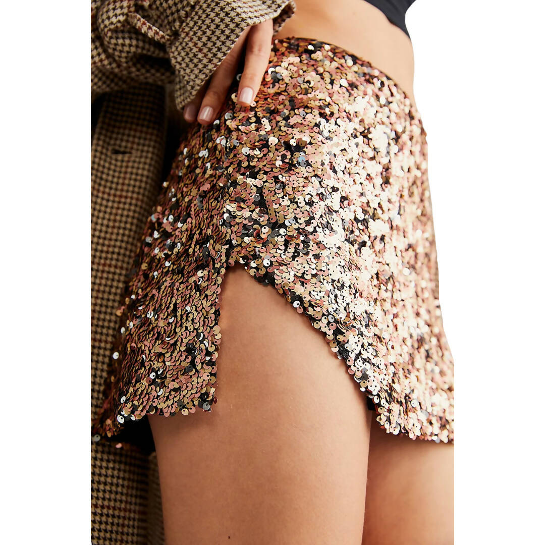 Free People Annalise Sequin High Rise Mini Skirt