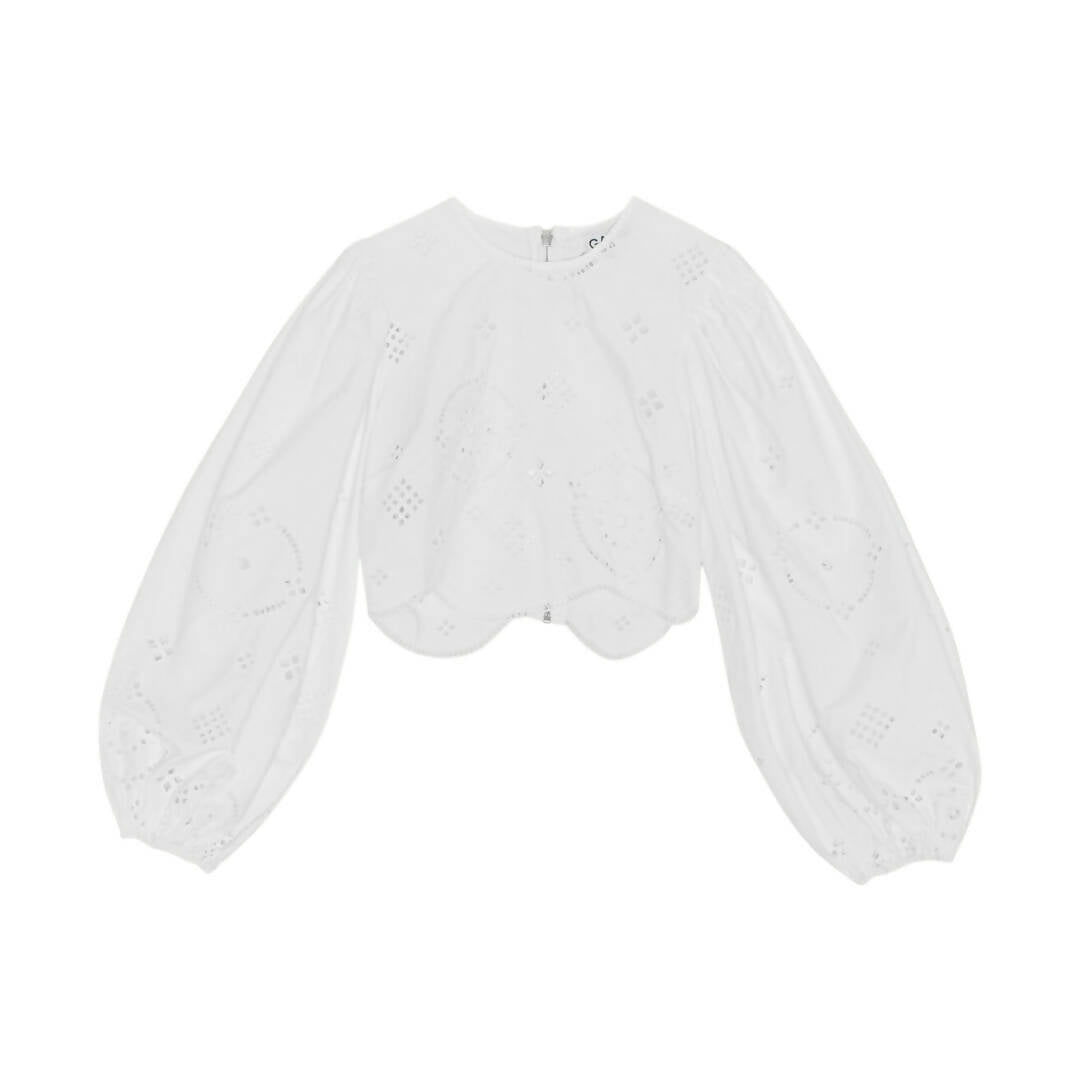 Ganni Broderie Anglaise Cropped Blouse