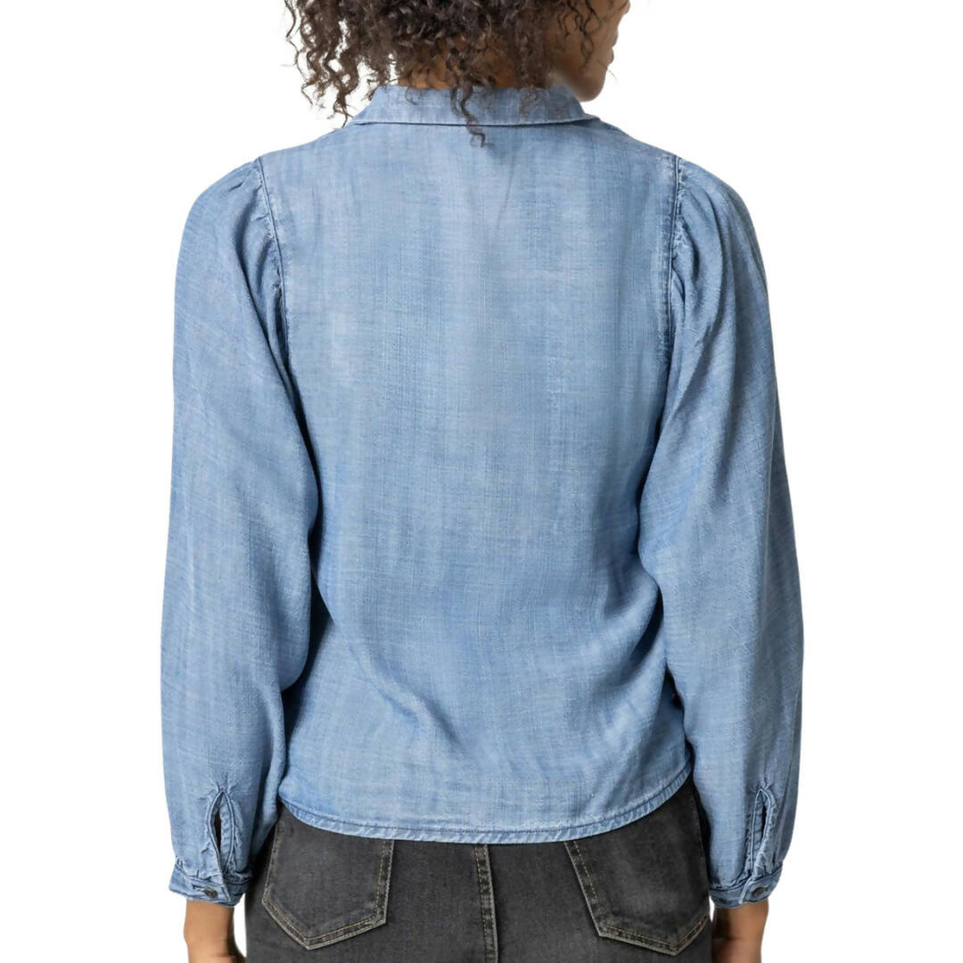 Lilla P Chambray Shirred Sleeve Buttondown