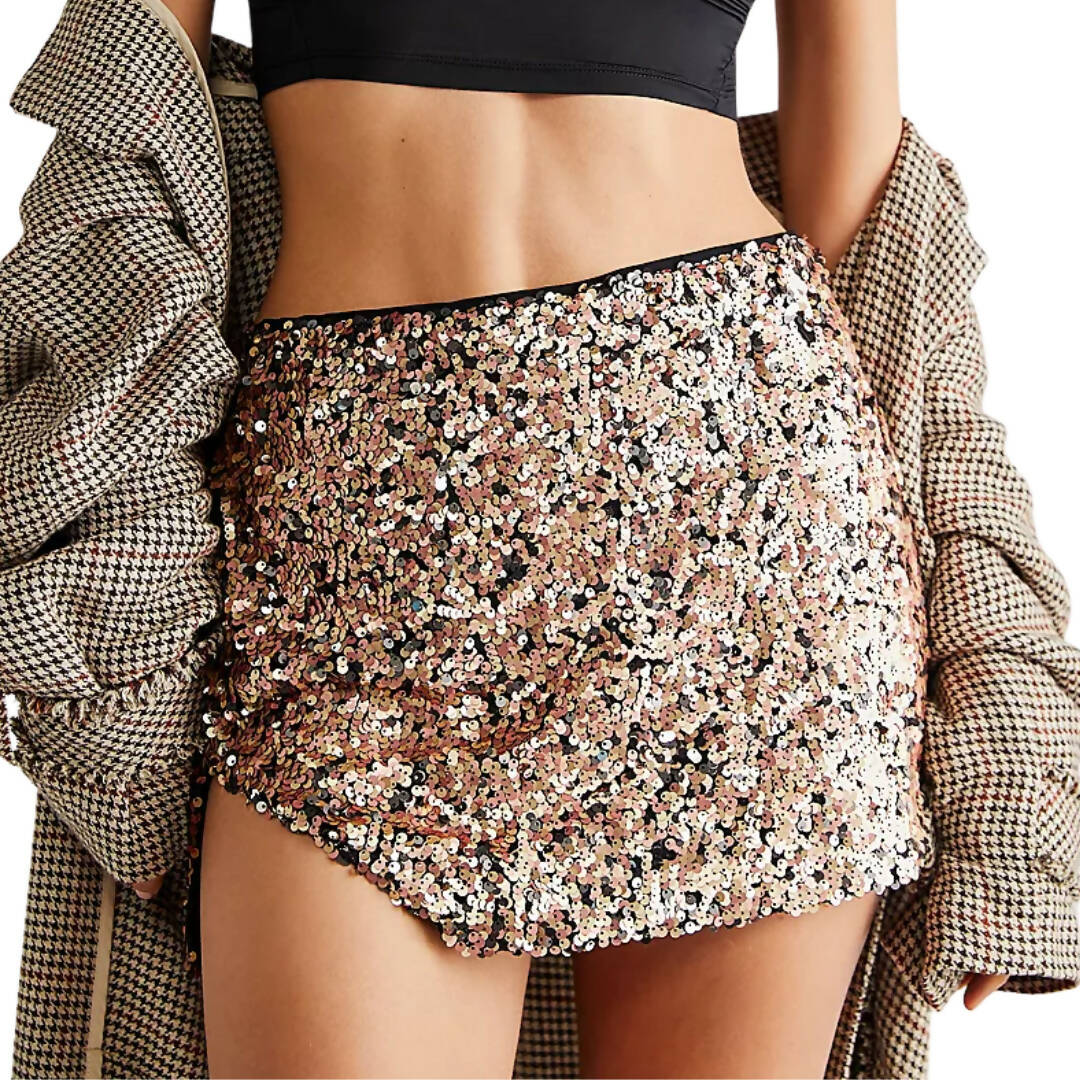 Free People Annalise Sequin High Rise Mini Skirt