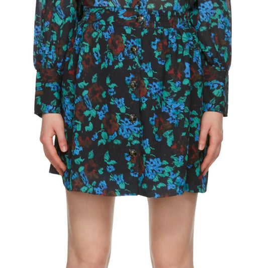 Ganni Black Crepe Floral Miniskirt