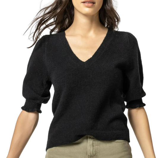 Lilla P Vee Neck Elbow Sleeve Sweater